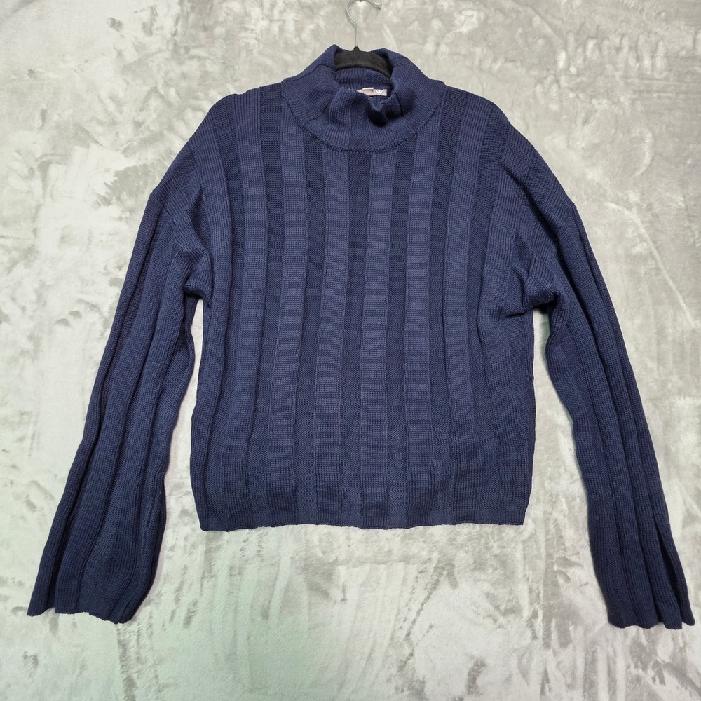 J.Crew Womens Navy Blue 100% Cotton Wide Rib Mock Neck Sweater Size M